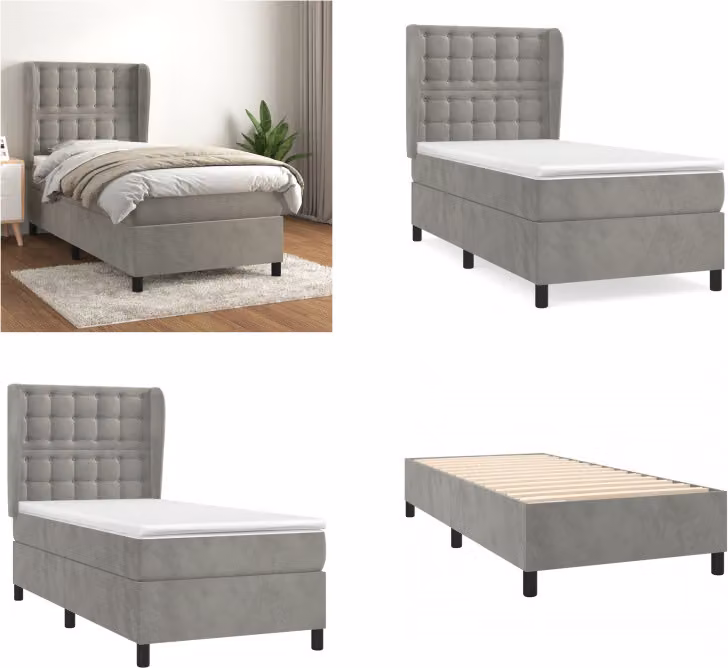 vidaXL Letto a molle con materasso grigio chiaro 100x200 cm in velluto - Letto a molle - Boxspringbetten - Bett - Schlafzimmermöbel