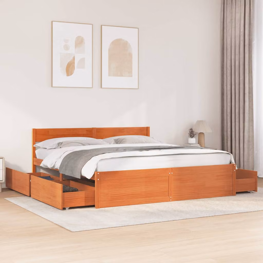 Letto in legno di pino rustico vidaXL senza materasso colore marrone cera L/P/H: 180 x 200 x 185,5 cm – 1