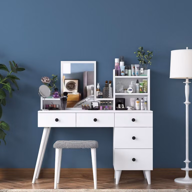 Lusia - Toeletta, 125x40x94h cm Bianco, Specchio Incluso
