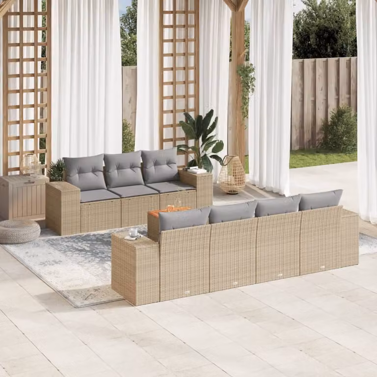 Maison Exclusive - Set Divano da Giardino 8 pz con Cuscini Beige in Polyrattan