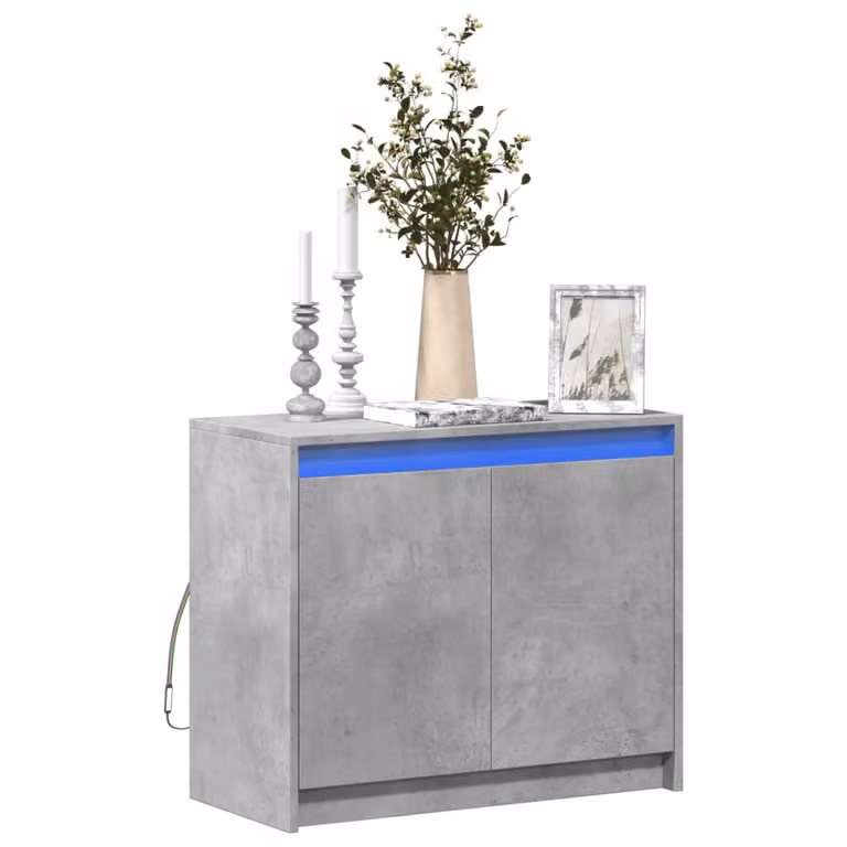 Credenza moderna vidaXL con illuminazione LED in legno e MDF, colore grigio, L 72 cm x P 34 cm x H 61 cm
