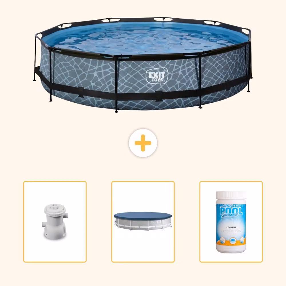 Piscina fuori terra - Design effetto pietra - 360x76 cm - 4 pezzi - SCB87