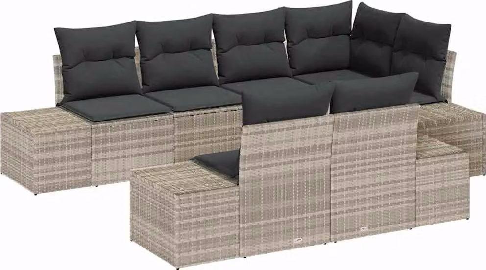 Set Divano da Giardino 7 pcs Grigio chiaro polyrattan