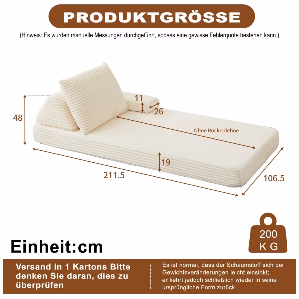 Divano Minimal in velluto a coste Grigio con braccioli removibili e funzione letto – 2