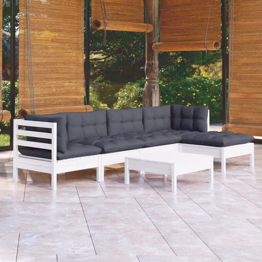 The Living Store Set da giardino da 6 pezzi con cuscini in legno di pino bianco