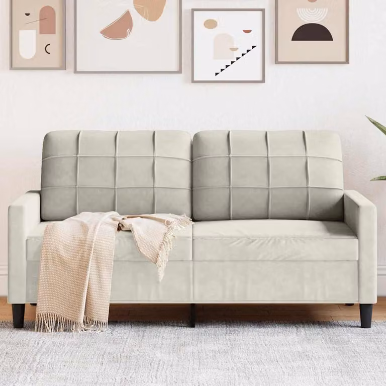 Divano a 2 posti vidaXL in velluto beige con struttura in metallo e imbottitura in schiuma per il tuo soggiorno