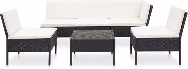 Set Divani da Giardino 6 pz con Cuscini in Polyrattan Nero 48936