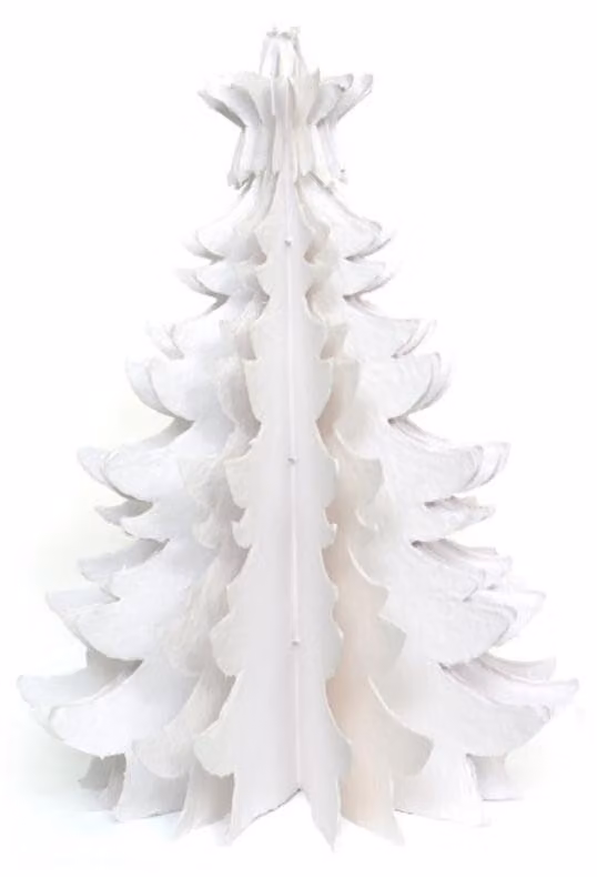 Albero di Natale in carta, con sistema ad anello, colore bianco, altezza 76 cm