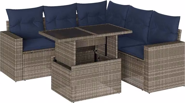 Set Divani da Giardino 6 pz con Cuscini Grigio in Polyrattan