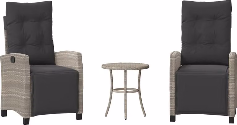 Set da Bistrò 3 pz con Cuscini Grigio Chiaro in Polyrattan