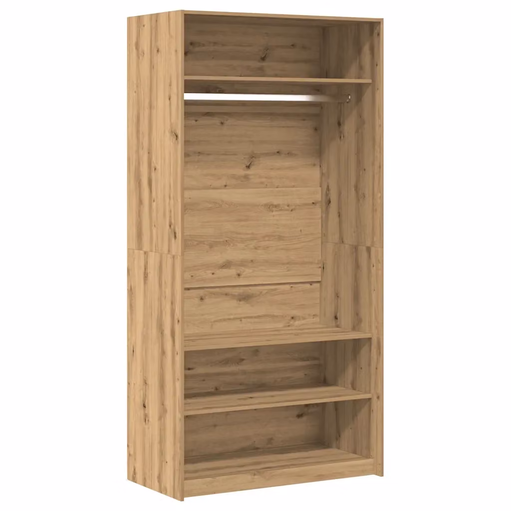 Armadio in legno rovere marrone vidaXL con ante a battente, ripiani interni e appendiabiti, L: 100 cm, P: 50 cm, H: 200 cm – 2