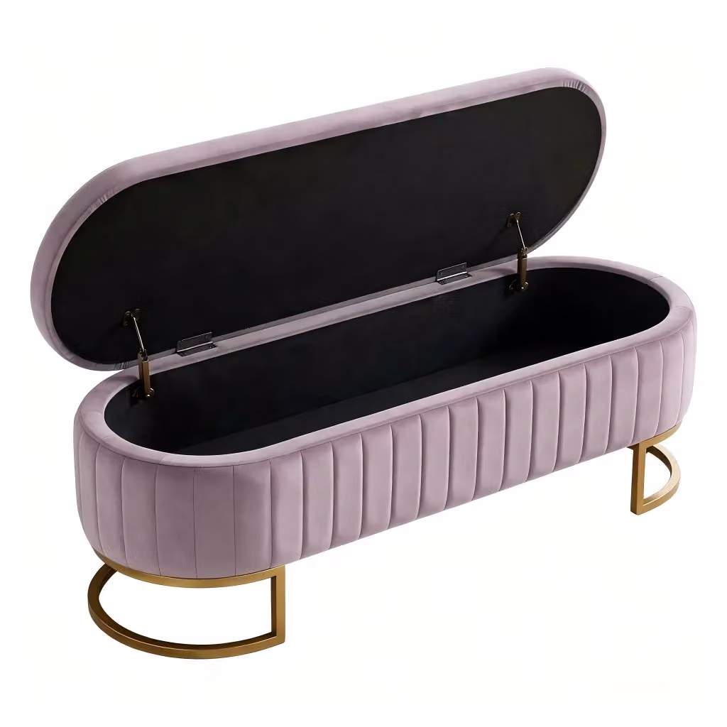 Panca Contenitore Imbottita in Velluto Minimal con Piedini in Metallo Oro – 2