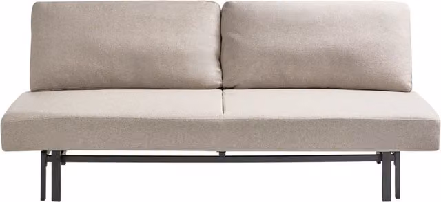 Divano letto beige Rivestimento in tessuto nero Gambe in ferro Funzione letto Cuscini dello schienale senza braccioli con fodere sfoderabili