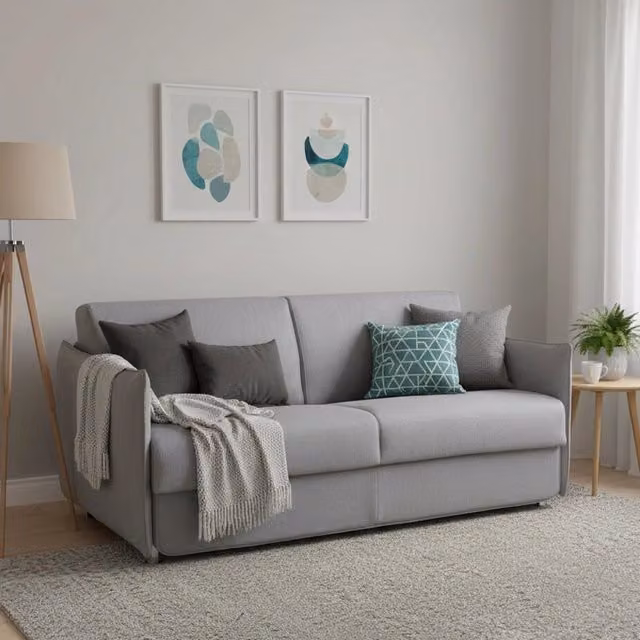 Divano Letto Gravere DMORA da 3 Posti con Rivestimento Sfoderabile in Tessuto Grigio, Made in Italy – 1
