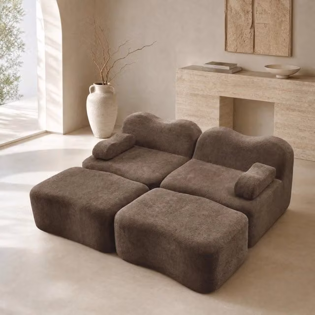 Divano modulare marrone in velluto - configurazione flessibile