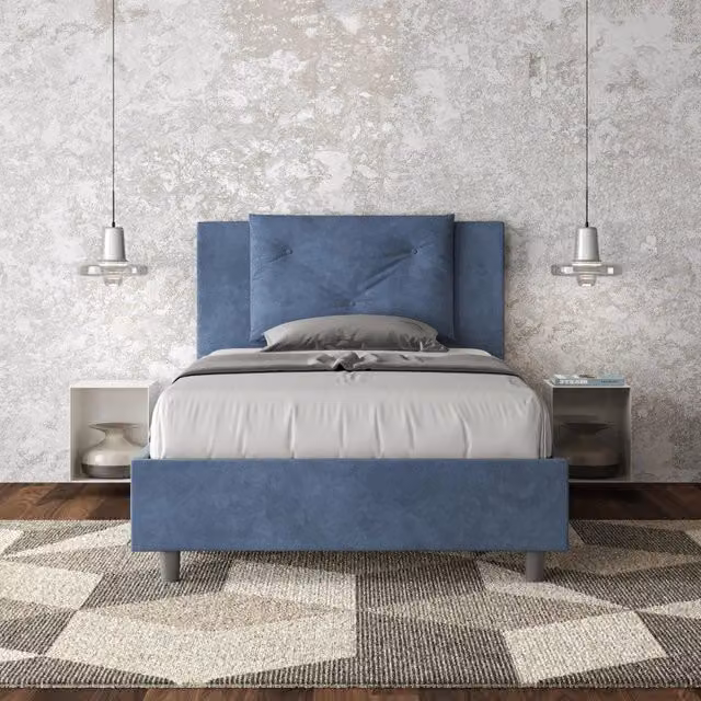 Letto imbottito Ityhome Appia in microfibra blu con rete L: 110 cm, P: 212 cm, H: 125 cm