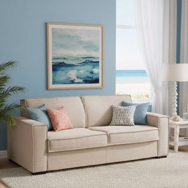 Divano Letto Amapola Talamo Italia, Divano a 2 Posti Moderno con Apertura Girevole, Rivestimento in Tessuto Beige, L: 200 cm, P: 95 cm, H: 90 cm