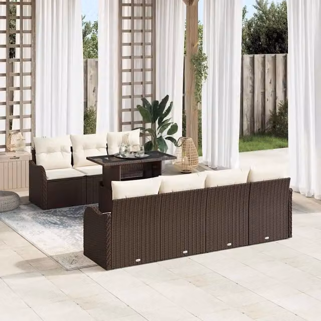 Set Divano da Giardino 8 pz Marrone e Crema polyrattan 3348404