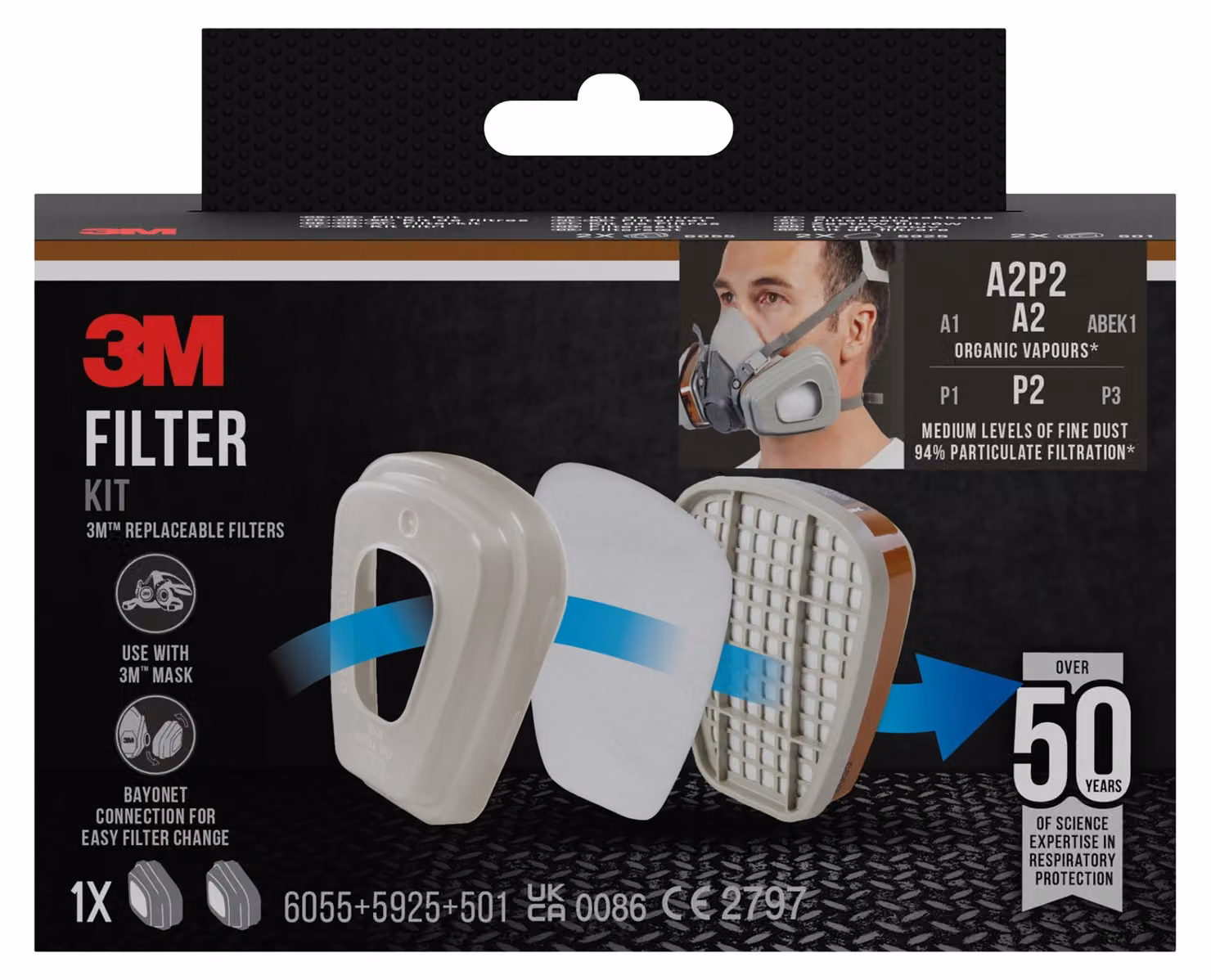 3M™ Set di filtri per respiratore 6002- Vapori organici A2P2 - Filtri sostituibili