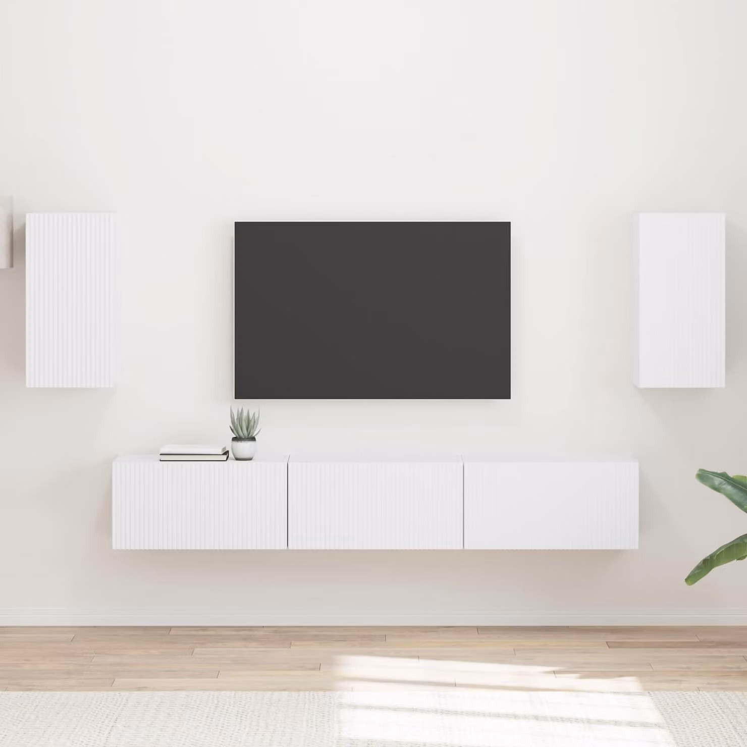 Set mobile TV da parete vidaXL in 5 pezzi Bianco opaco in legno MDF e multistrato