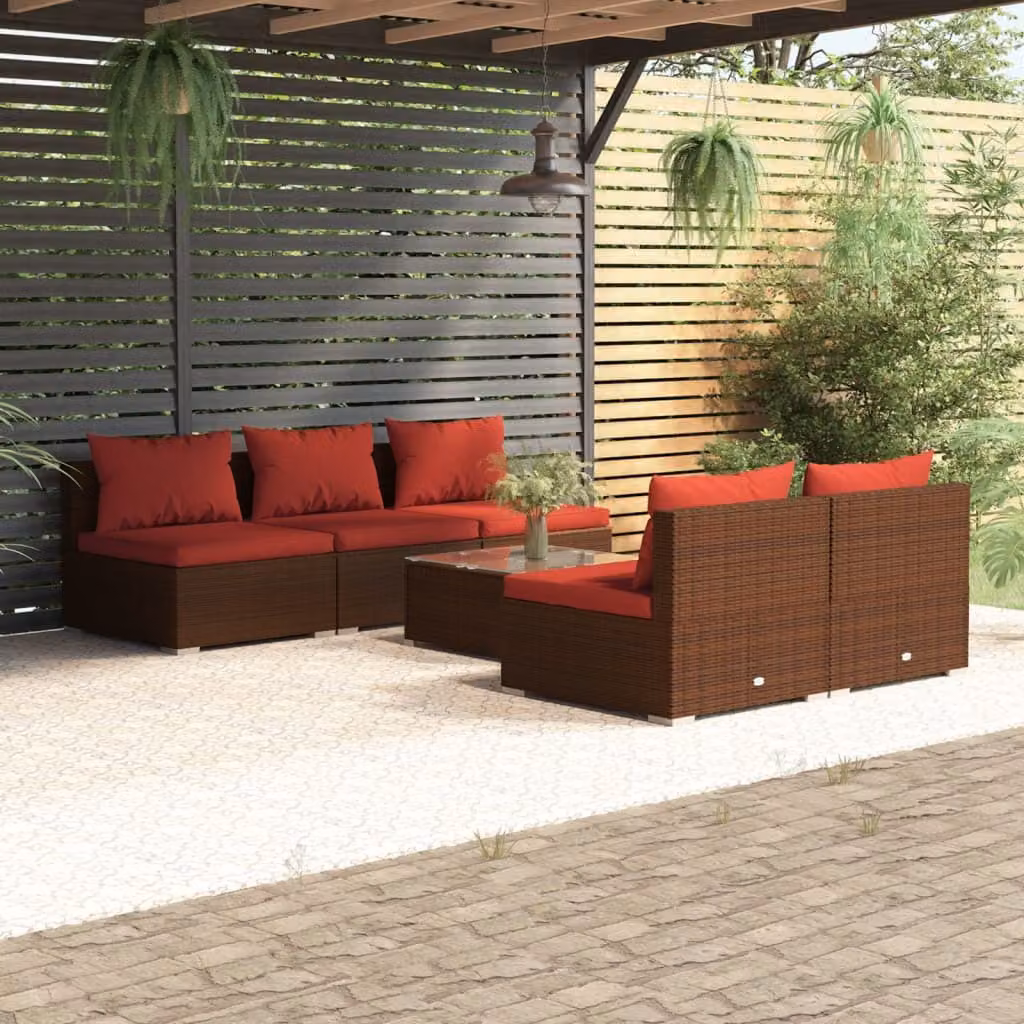 Maison Exclusive - Set da giardino 6 pezzi con cuscini in polyrattan marrone