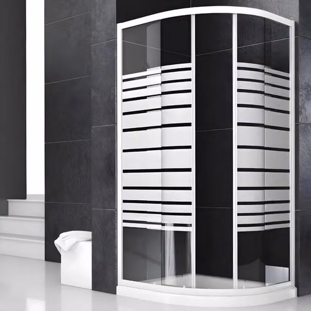 Ogomondo Box Doccia Semicircolare a Quarto di Cerchio con Ante Scorrevoli in Cristallo Temprato Serigrafato Bianco e Trasparente L/P: 77-79,5 x 77-79,5 cm, H: 185 cm – 1
