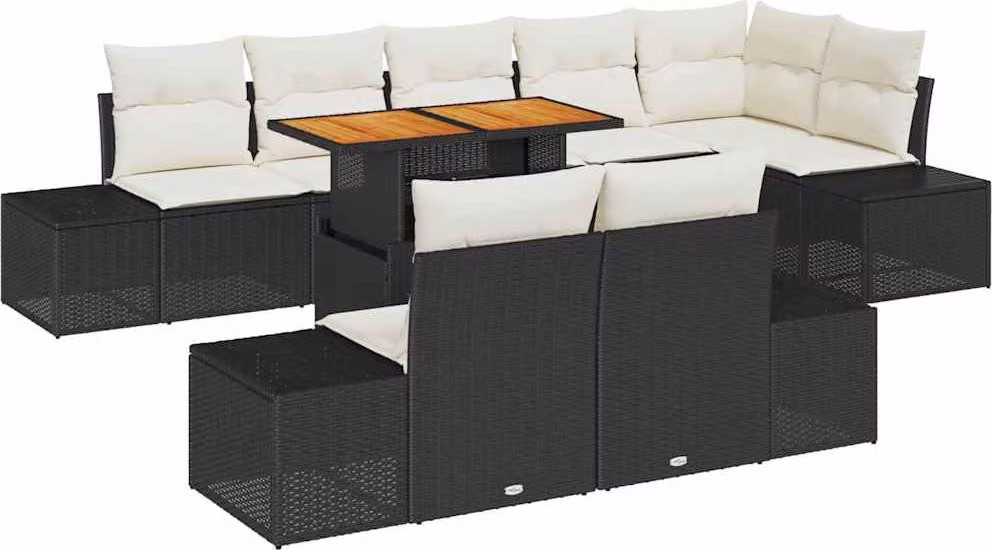Set Divano da Giardino con archiviazione 9 pcs Nero Poly Rattan