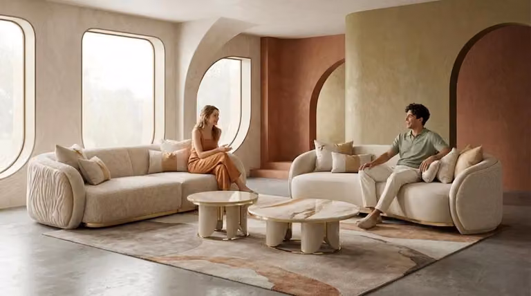 Set da salotto moderno color beige: divano a 3 posti e tavolino da salotto di alta qualità