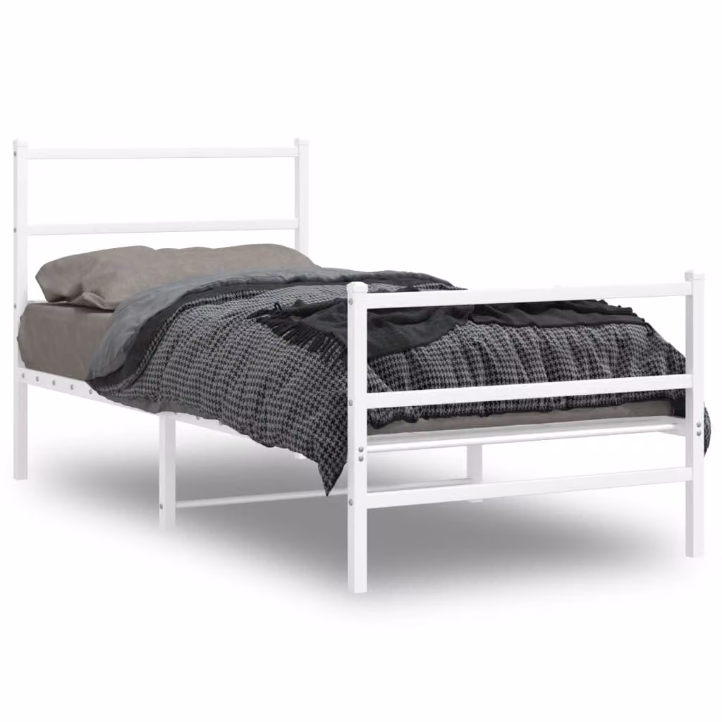 vidaXL Giroletto con Testiera e Pediera in Metallo Bianco L/P/H: 190 x 90 x 95 cm