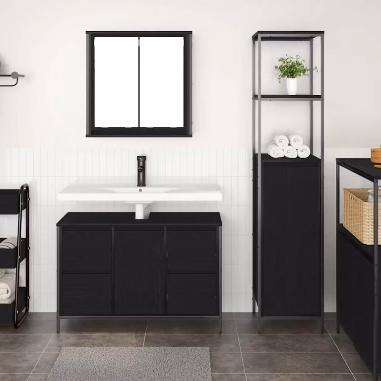Set di mobili per il bagno moderno vidaXL in 2 pezzi, colore nero opaco, con vanità e contenitore, L: 36 cm, P: 35 cm, H: 165 cm