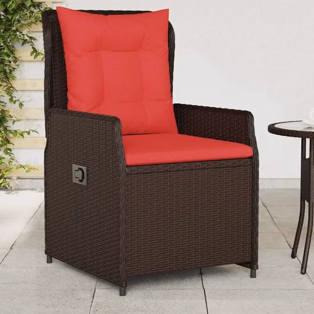 Set di 2 sedie da giardino reclinabili vidaXL in polyrattan marrone con braccioli e cuscini rossi