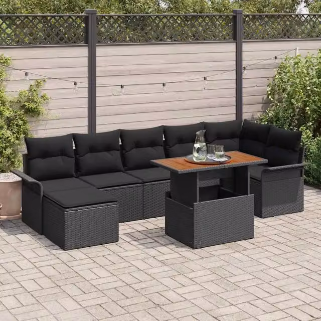 Set Divano da Giardino 8 pz Nero polyrattan 3349365