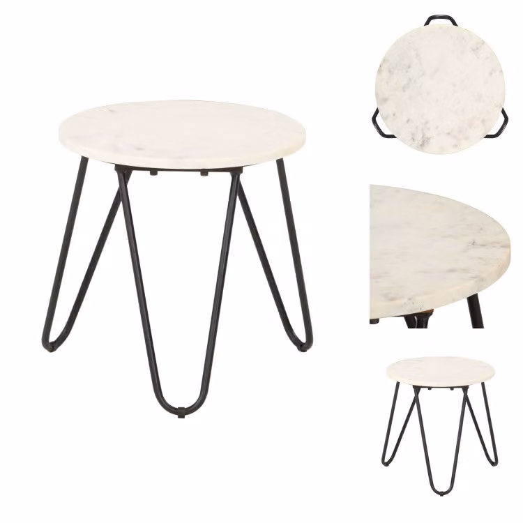 vidaXL Tavolino bianco 40×40×40 cm in vera pietra effetto marmo - Tavolini da caffè