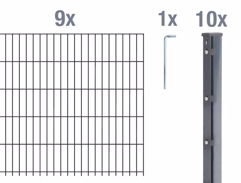 Alberts 673147 Recinzione a doppia rete metallica come set di recinzione completo da 20 pezzi, antracite, altezza 103 cm, lunghezza 22,5 m