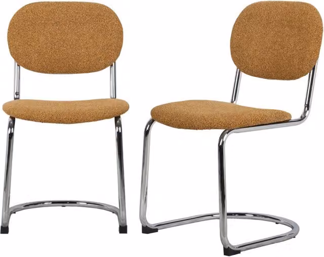 Set di 2 sedie moderne Sweeek in metallo e tessuto bouclé con base cantilever e gambe cromate lucide – 1