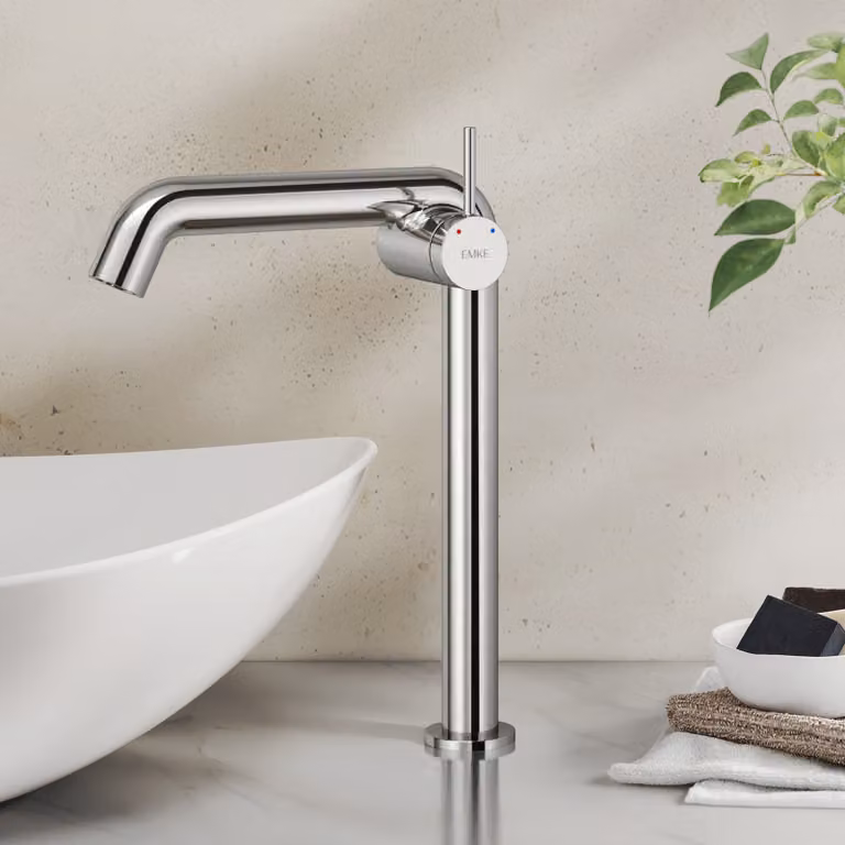 Miscelatore monocomando EMKE per lavabo, rubinetteria per bagno 332x220x76 mm, risparmio idrico, protezione anticorrosione, ottone senza piombo, cromo