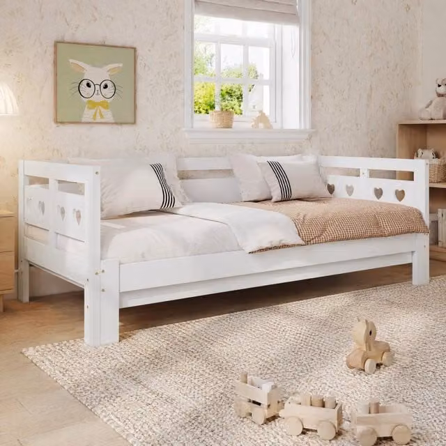 Letto con letto estraibile 90 × 190 cm con secondo posto letto design a cuore in legno bianco per ospiti