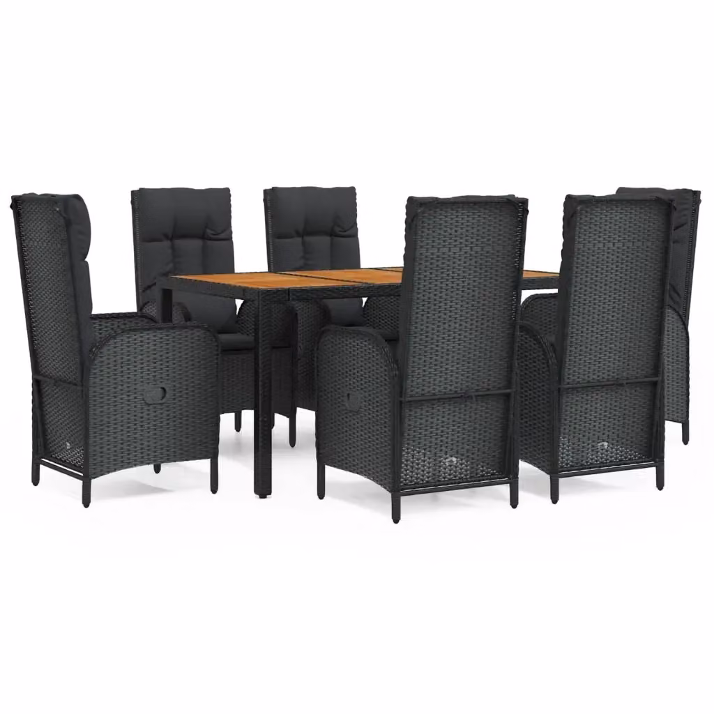 Set da pranzo da giardino vidaXL in legno di acacia oliato e polyrattan nero con 7 pezzi – 2