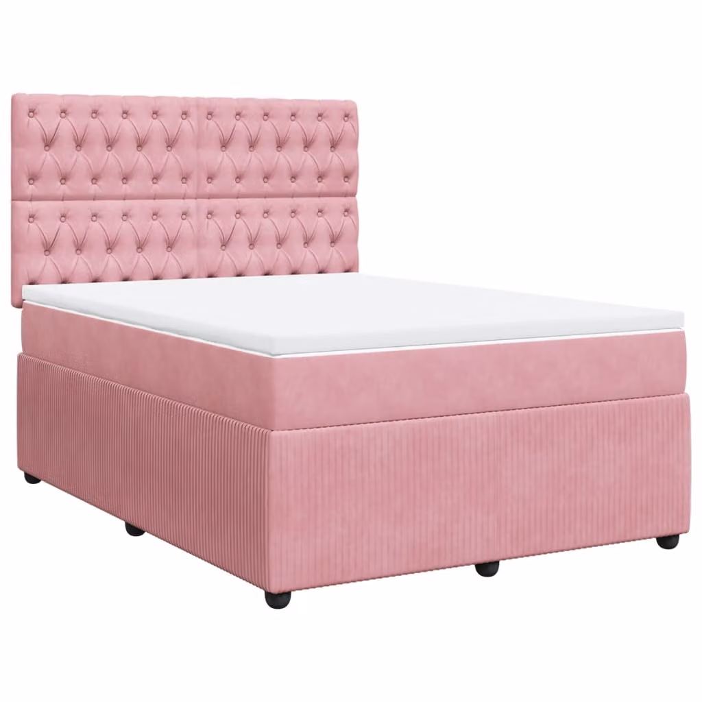 Giroletto a Molle con Materasso Rosa 160x200 cm in Velluto