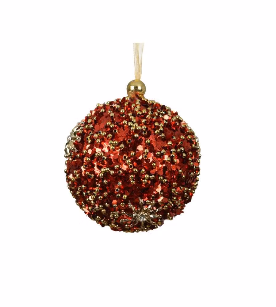Decoris Pallina di Natale Glitterata Rossa 8 cm con Manico per Appendere