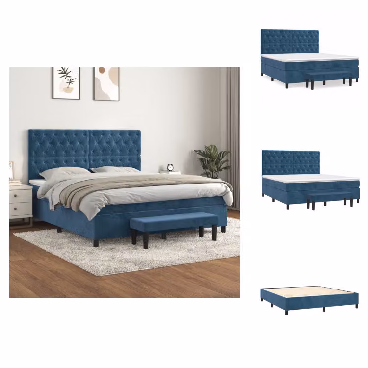 vidaXL Letto a molle con materasso blu scuro 160x200 cm in velluto - Letti e strutture letto