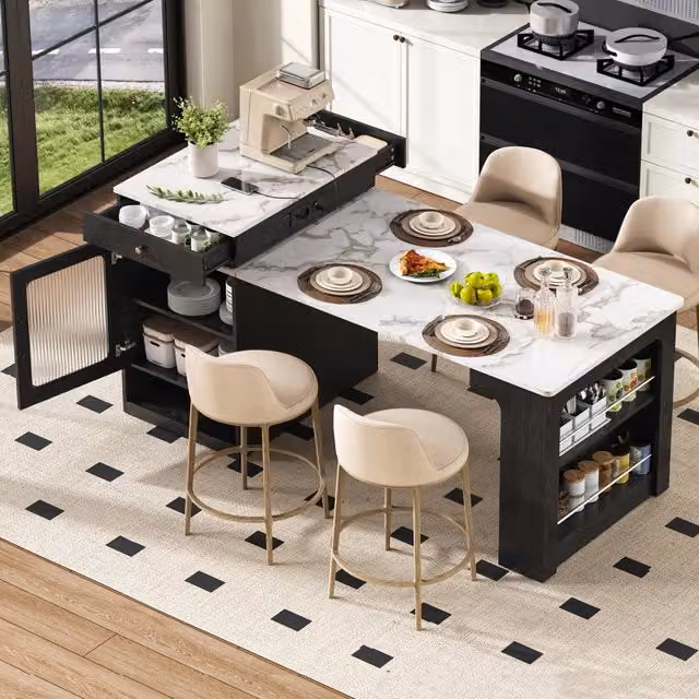 Tavolo da Pranzo Allungabile con Isola Cucina e Ripiani ¨C Xylo ¨C Nero