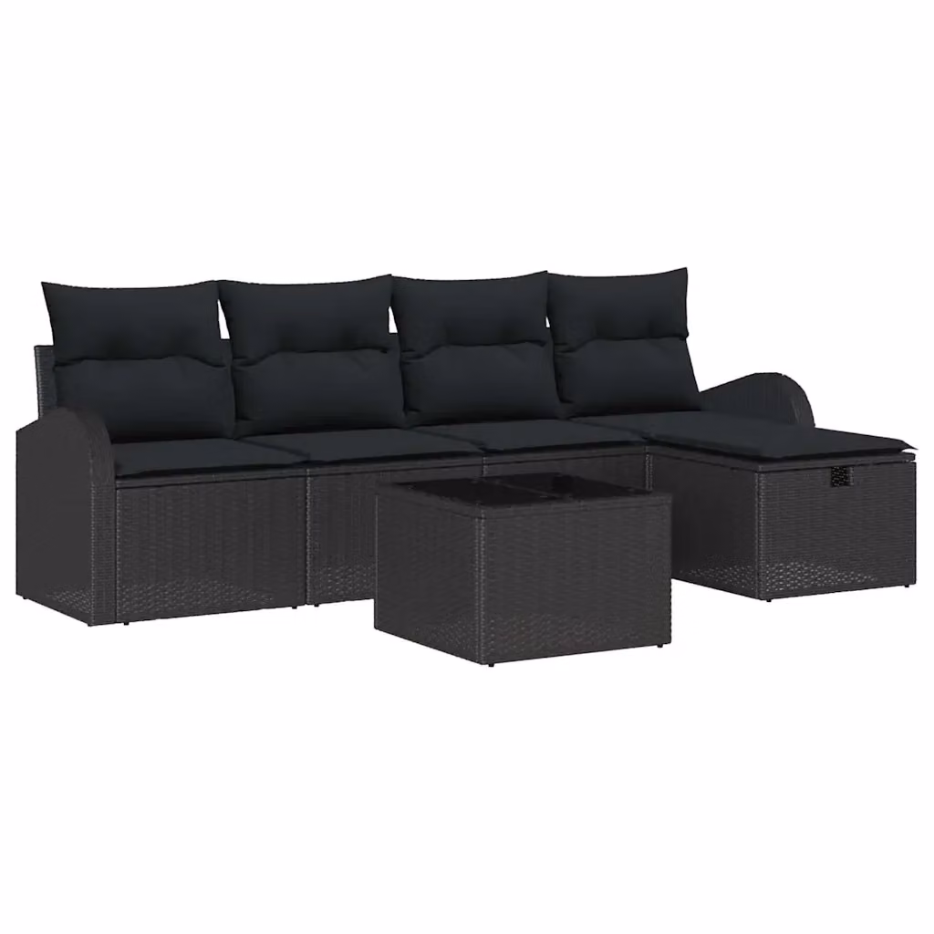 Set di divani da giardino a forma di L vidaXL in rattan nero con cuscini e pouf – 2