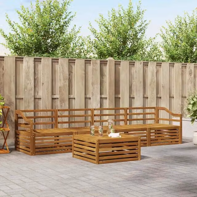 Set di divani da esterno 5 pz Naturale Legno di Acacia Massello 3372994