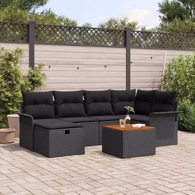 Set Divano da Giardino 7 pz Nero Poly Rattan 3360789