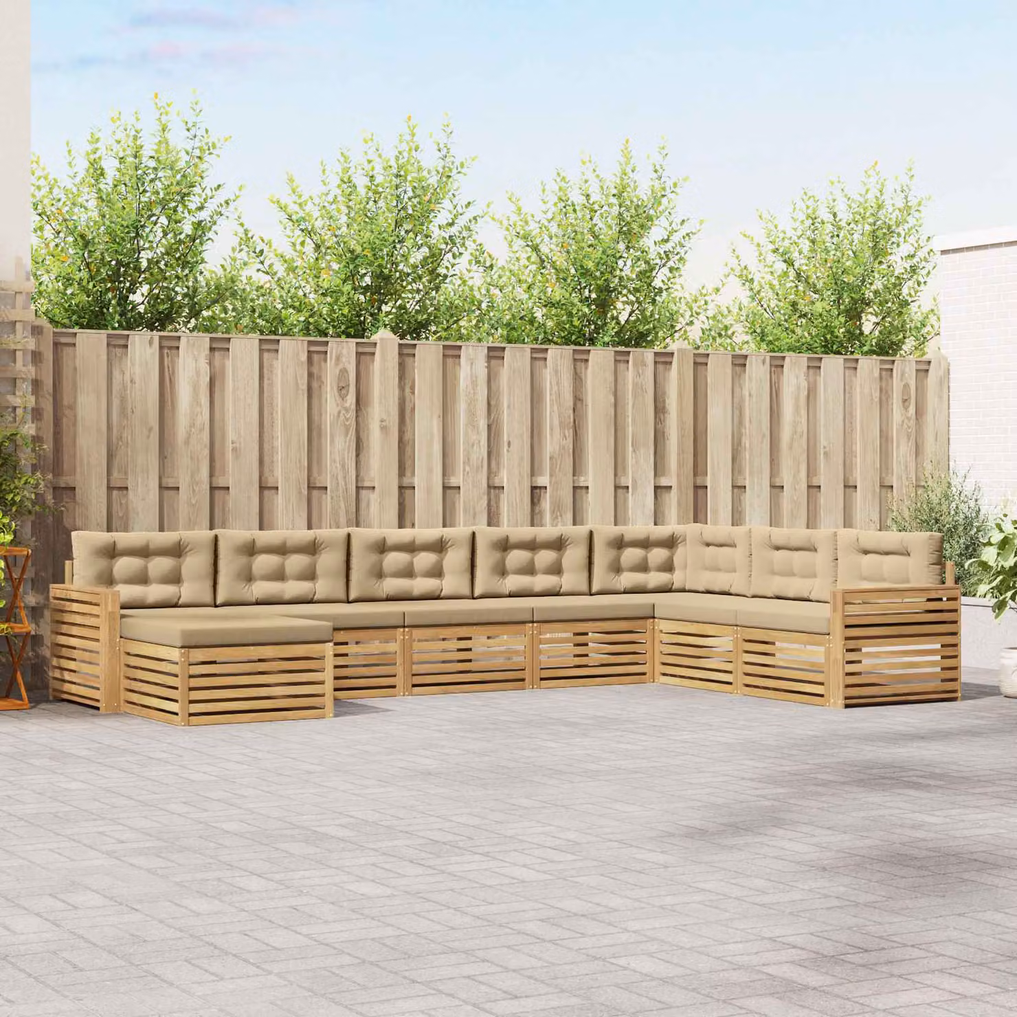 vidaXL Set di divani da esterno 8 pz in legno di acacia con cuscini Bianco e Beige