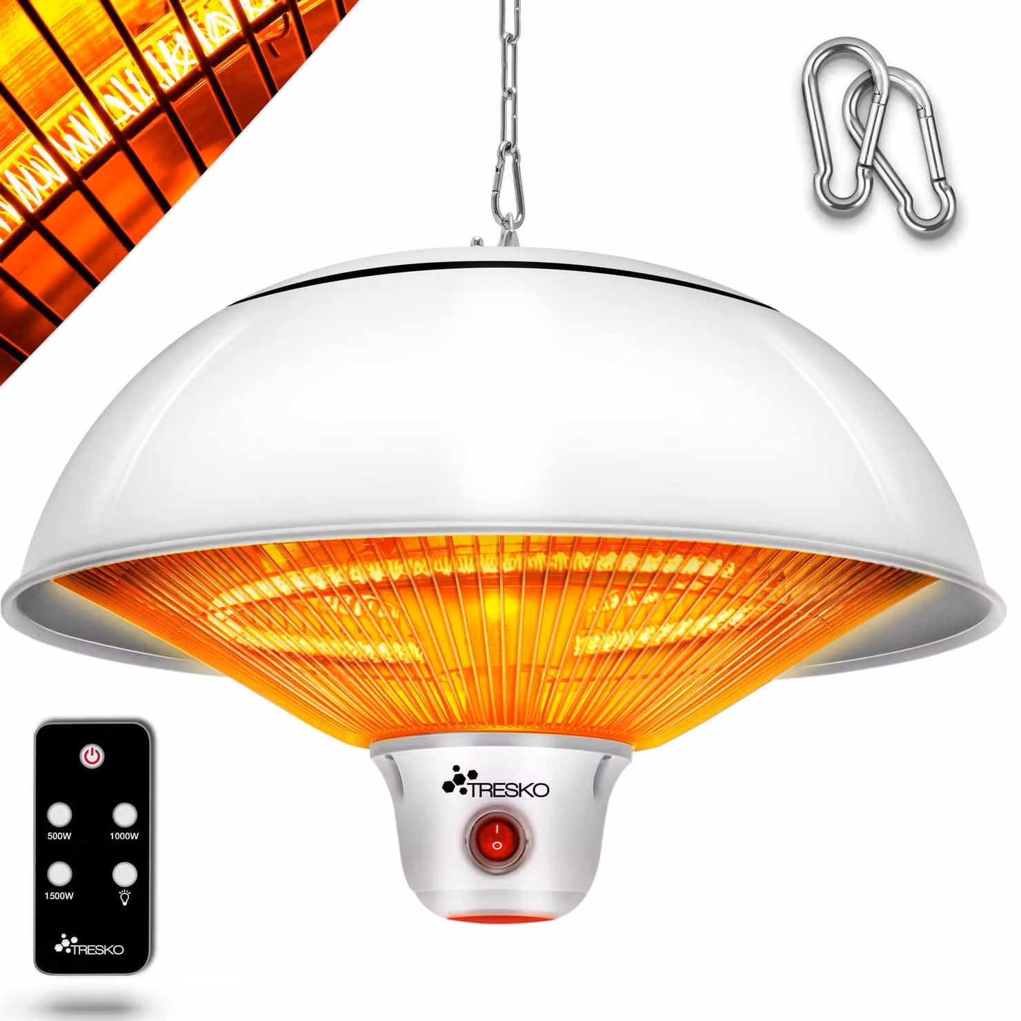 Riscaldatore a soffitto per esterni - 1500 Watt - Bianco - Elettrico - Resistente all'acqua - Per uso esterno - Radiatore a infrarossi