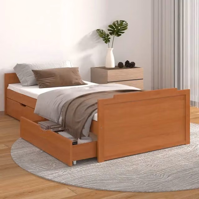 Giroletto-Struttura Letto Ambra con Cassetti Legno Massello di Pino 90x200 cm