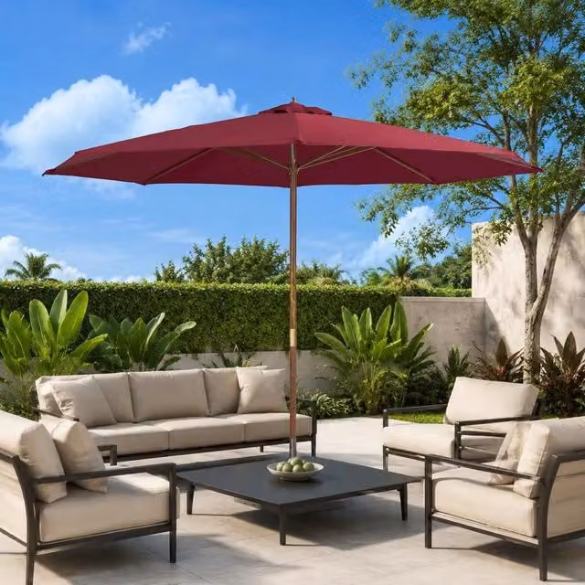 Parasol With Wooden Pole 350 Cm Burgundy Red