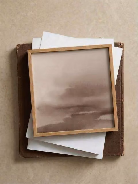 Quadro Wash Kenay Home, design astratto minimalista in legno rovere, colori marrone e rosa, L 40 cm x P 40 cm x H 40 cm